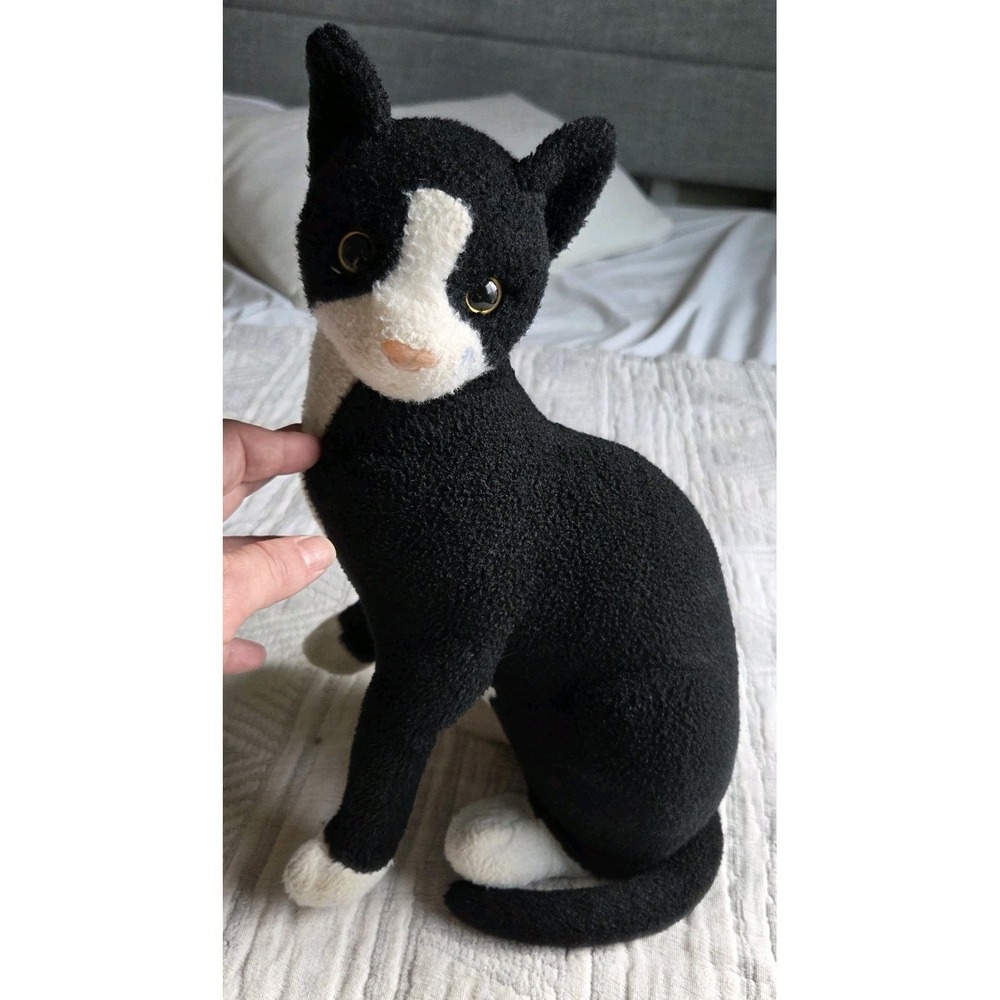 TigerHart Black & White Tuxedo Cat Plush Sitting Stuffed Animal 14"‎